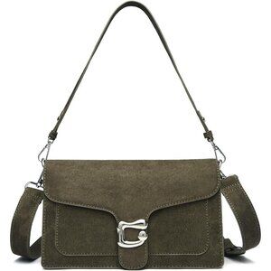 Women Suede Green Imported Leather Trendy Small Cross Body Evening Handbag